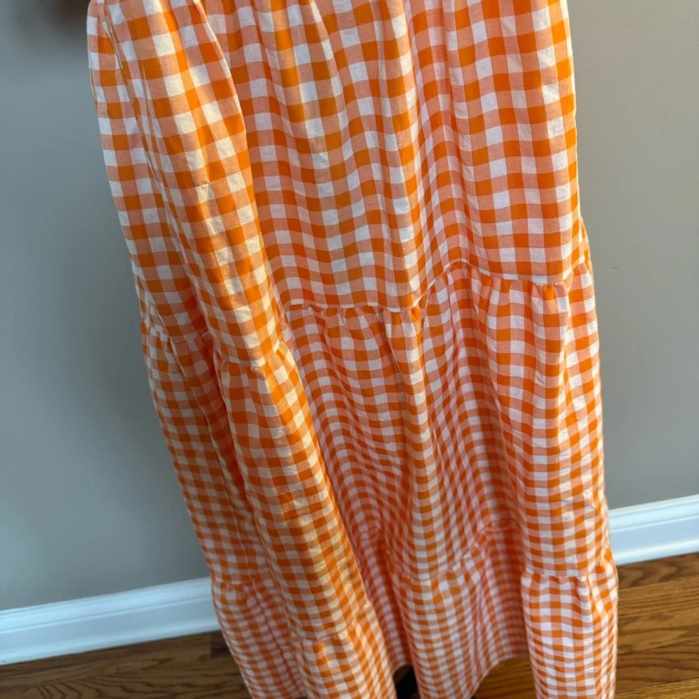 Zesica Orange Checkered Midi Dress with Puff Sleeves - Picture 5 of 15